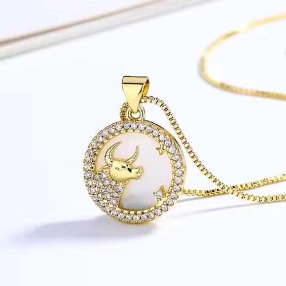 SALE 18k Gold (TAURUS) Zodiac Horoscope Opal Necklace - Picture 1 of 5